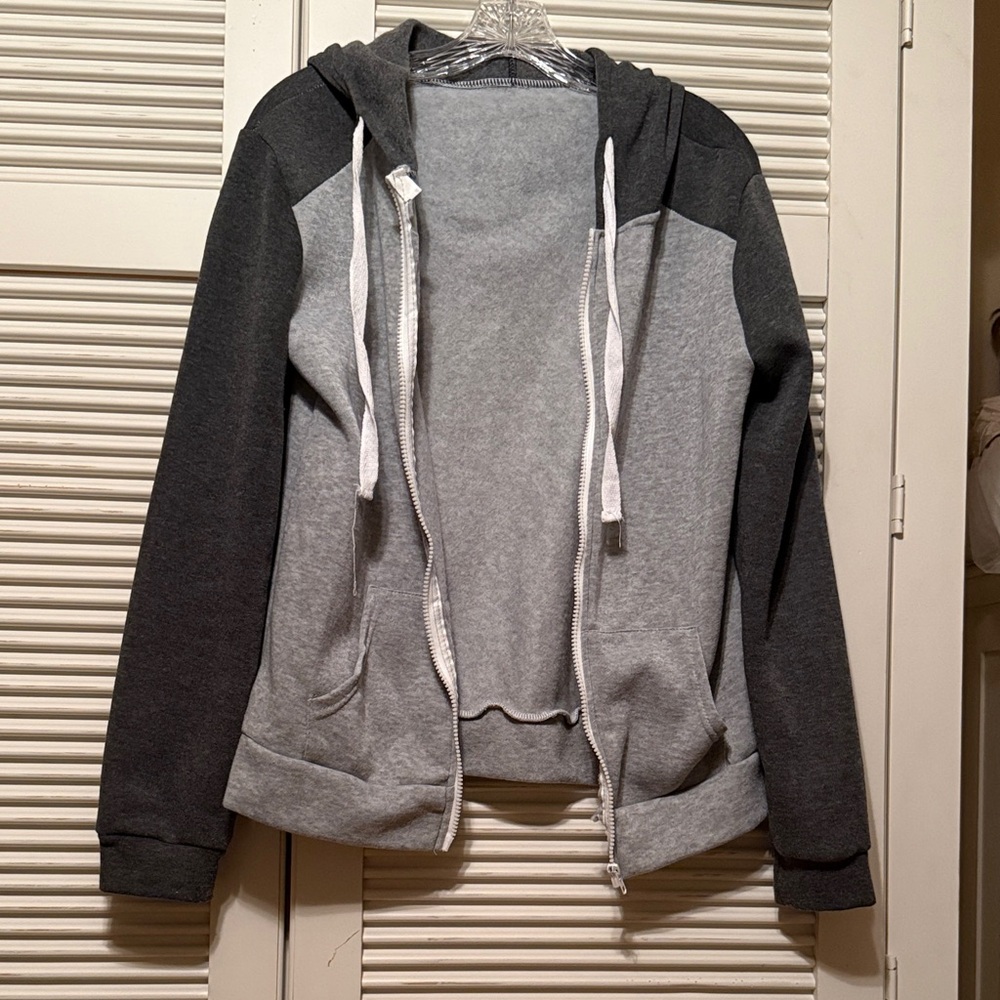 Light and Dark Gray Colorblock Fleece Zip-Up Hoodie